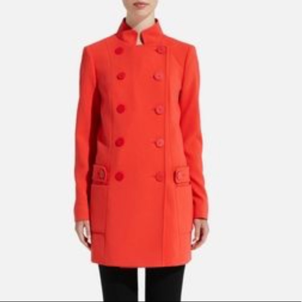 FORENZA Red Orange Trench Coat Jacket Winter Trendy Casual Fun Work Size Medium